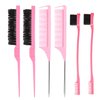 Hair Styling Comb Set 6 PCS, Teasing Hair Brush, Rat Tail Comb Edge Brush, Hair Tail Tools for Women Girls Kids Braiding Backcombing Styling (Pink)