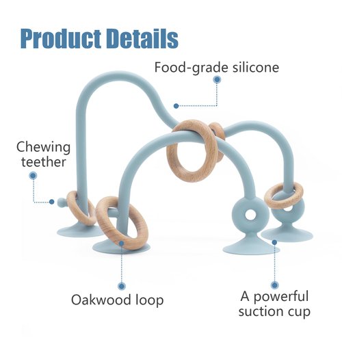 Montessori Educational Toys For Infant Toddlers,High Chair Toys With Suction Cups For Toddlers 0-6 M+ Food Grade Silicone Teething toy For Toddlers 6M+,Parent-Child Baby Toy Set 12 18 M+ (Dusty Blue)