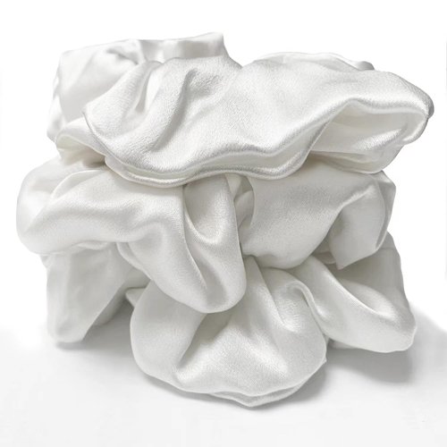 3 Pcs Mulberry Silk Hair Scrunchies For Women Stain Silk Hair Band Hair Elastic Ponytail Holders (White)