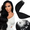 LaaVoo Micro Link Hair Extensions Human Hair Jet Black Microlink Hair Extensions Human Hair Black Micro Bead Hair Extensions Real Human Hair Straight Microbead Hair Extensions 50g 1g/strand 20 inch