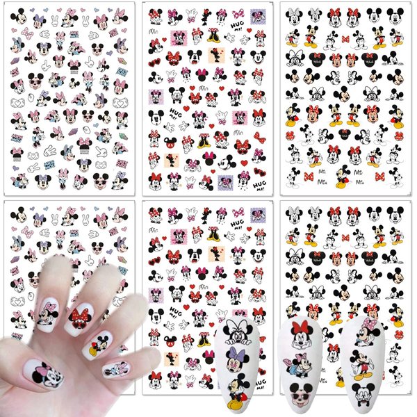 6 Sheets Cute Cartoon Nail Art Stickers Self Adhesive Designer Nail Art Supplies Cute Nail Design Stickers 3D Kawaii Nail Stickers Decals for Women Girls Nail Decorations Manicure Tips