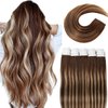 VINBAO Tape in Hair Extensions Human Hair Pu Blonde Real Hair Extensions Color #4 Ombre #27 Caramel Blonde #4 Brown Straight Remy Hair 50g Double Sided Tape in Extension 20pcs (18inch, 4/27/4)