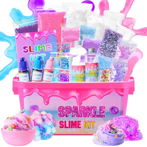 inksbui Slime Kit Confetti Slime, Glimmer Crunchy Slime, Foam Slime, Jelly Cubes Slime, Stress Relief Toys, Party Favors for Kids, for Girl Boys 6 7 8 9 10 11 12
