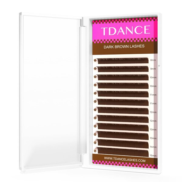 TDANCE Dark Brown Lash Extensions Colored Lash Extensions 0.03/0.05/0.07/0.1/0.15mm C/CC/D/DD/J/B/L Curl Premium Brown Eyelash Extensions Salon Use (Dark Brown,0.03-CC,8-15mm)