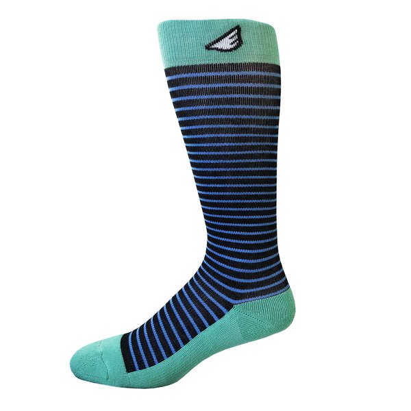 Underdog - Black, Sky Blue & Light Green. American Made Stripe 15-20mmHg OTC Compression Socks - Medium