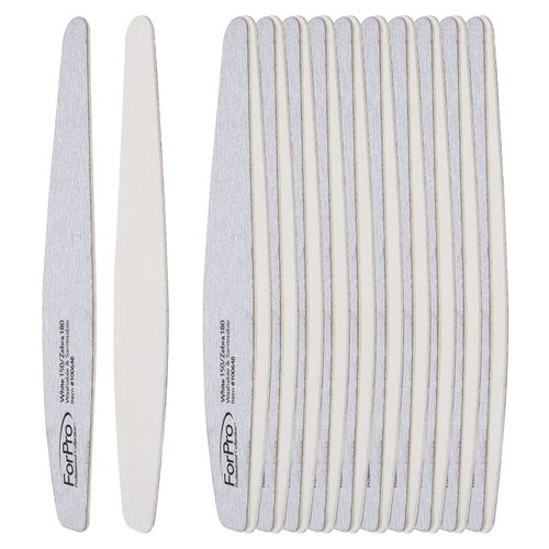 ForPro Expert One & Done Wood File, White 150 Grit/Zebra 180 Grit, Manicure & Pedicure Nail Files, 7” L x 1.25“ W, 50-Count