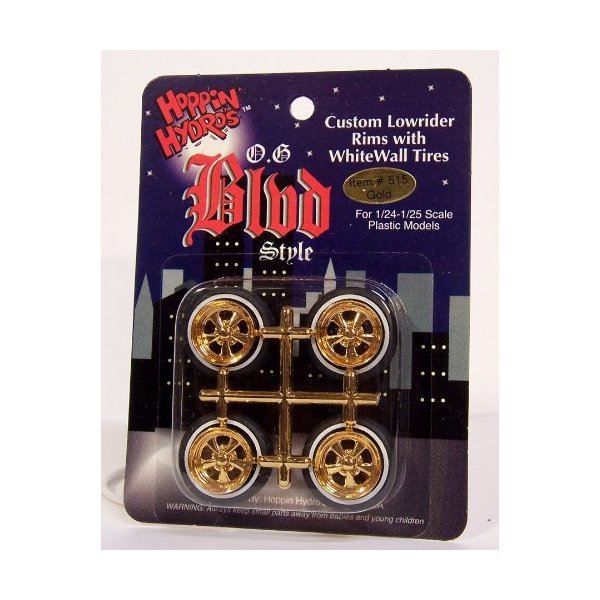 Hoppin Hydros OG BLVD's Gold Cragar-Style Rims Wheels w/Low Profile Tires (for Hobby Model Kits) 1/24 1/25 Scale