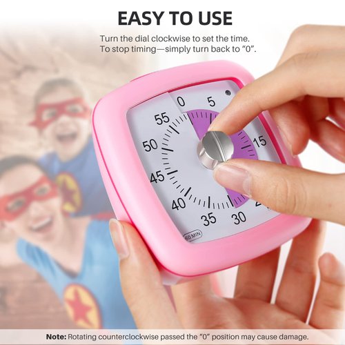 Secura 60-Minute Visual Timer, Silent Study Timer for Kids and Adults, Time Clocks, Time Management Countdown Timer for Teaching (Pink)