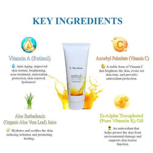 E. Burnham Retinol Vitamin C Face Wash 4 oz – Anti-Aging, Brightening Cleanser with Organic Rose Extract, Aloe Vera & Essential Oils – Hydrating, Gentle Daily Face Cleanser for Radiant Skin