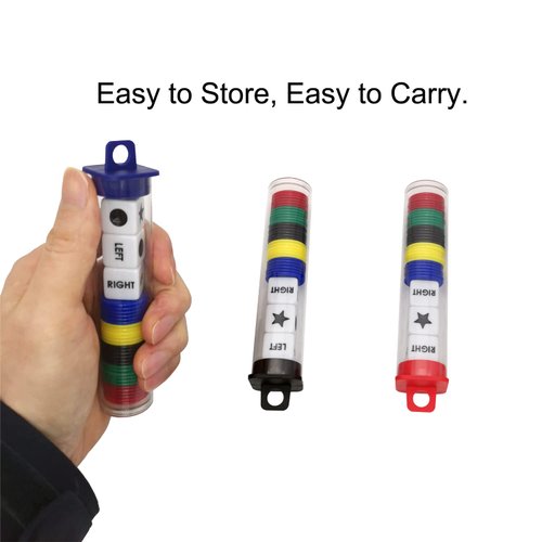 Left Right Center Dice Game Prime Set Bundle with 3 Dices + 30 Chips - 3 Sets Assorted Colors - (3 Pack). Round Tube Storage is Very Convenient for Travel. Easy to Store, Carry Around.(3 Pack)