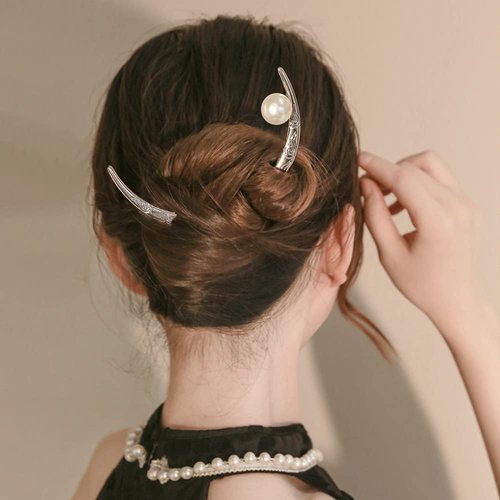 Moon Hair Fork Crescent Hair Stick with Pearl Alloy Moon Hair Pins Clips for Women Hair Accessories Hair Styling Tool