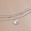 JWICOS Silver Multilayer Snake Bone Chain Necklace Dainty Layered Decorative Beads Disc Round Moon and Star Medal Pendant Embedded Rhinestone Necklace for Women and Girls (Silver)