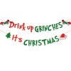 JOZON Red Green Glittery Drink Up Grinc-hes It's Christmas Banner Christmas Garland Banner for Xmas Party Decorations Christmas Decor for Home Wall Mantle Fireplace Party Supplies