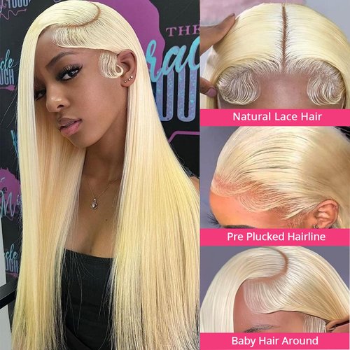 YUTU 30INCH 13x6 HD Straight Blonde Lace Front Wigs Human Hair Pre Plucked 180 Density Glueless Wigs Human Hair Pre Plucked with Baby Hair 613 Human Hair Lace Frontal Wigs for Black Women Human Hair