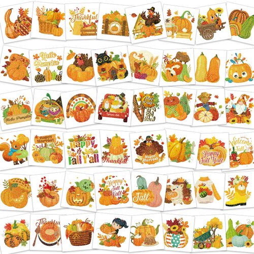 HOWAF 96pcs Glitter Fall Temporary Tattoos, Happy Fall Y’all Tattoos Stickers for Kids Girls Boys, Fall Harvest Face Tattoos for Welcome Fall Hello Autumn Party, Glittery Autumn Fake Tattoos