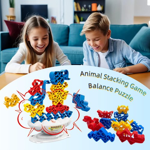 CHOWONE Animal Stacking Game Toy Set Balance Stacking Puzzle Tabletop Tower Board Games for Family, Team Building Blocks Party Game for Kids and Adults
