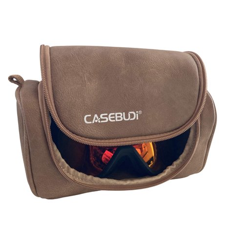 CASEBUDi Ski and Snowboard Goggle Case | Holds all types of Goggles (Tan Vegan Leather)