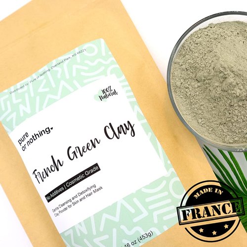Pure or Nothing French Green Clay 16 oz | Product of France | 100% Natural Montmorillonite Green Clay Powder | Detoxifies Skin | Ideal for Clay Mask and Soap Making