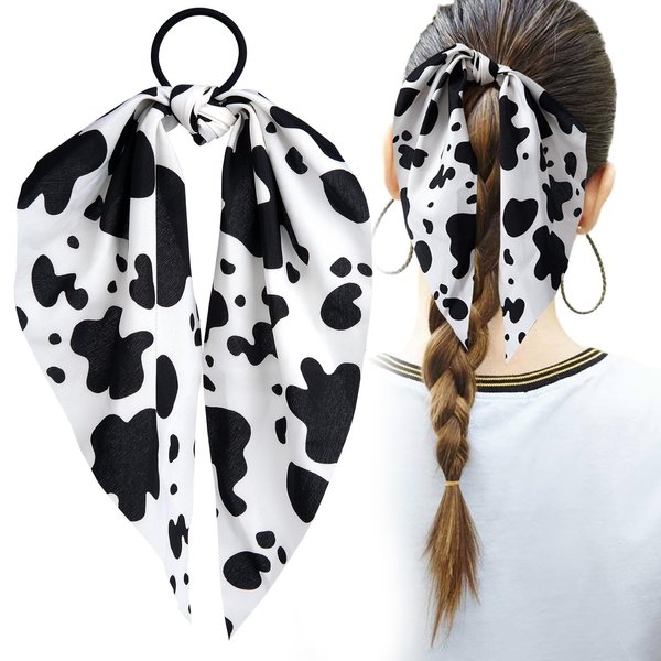 Mxxipp Cow Print Hair Band for Women, Non-Slip Rabbit Bunny Ear Bow Hair Tie Ropes, Elastic Bowknot Ponytail Holder Hair Scrunchies Accessories for Curly Straight Thin Thick Fine Hair
