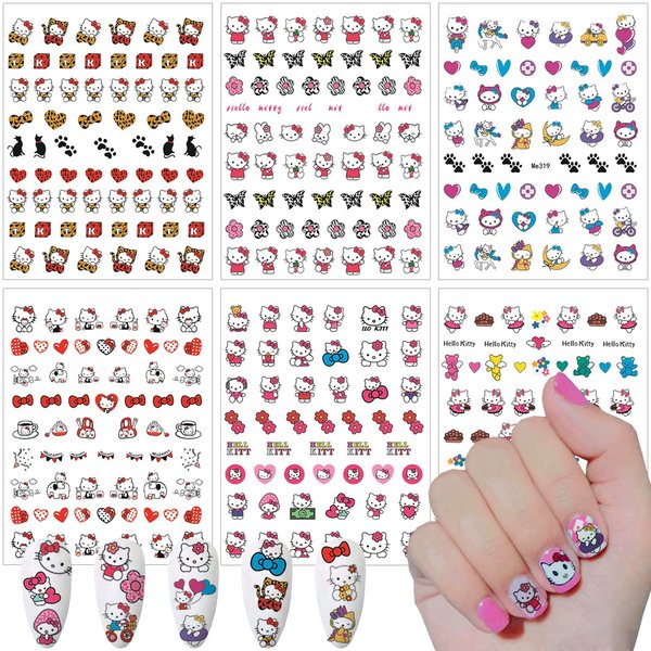3D Cartoon Nail Art Stickers Self Adhesive Cute Nail Decals 6 Sheets Kawaii Design Nail Charms for Acrylic Nails Supplies Designer Nail Stickers for Women Girls DIY Nail Decorations Accessories