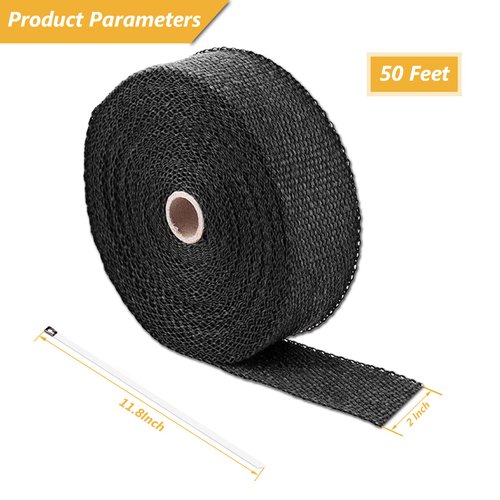 Superfastracing 2" x 50' Exhaust Heat Wrap Roll Fiberglass for Motorcycle Manifold Header Pipe Heat Wrap Tape Black (will lose color)