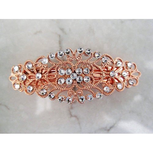 Antique silver or rose gold crystal hair clip clamp barrettes bridal (Crystal option: No crystals, Primary color: Rose gold/copper)