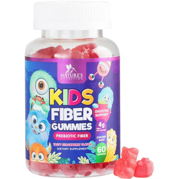Kids Fiber Gummy Bears Supplement - Daily Prebiotic Fiber for Kids, Supports Regularity, Digestive Health & Immune Support, Nature's Plant Based Chicory Root Vitamins, Vegan, Berry Flavor, 60 Gummies