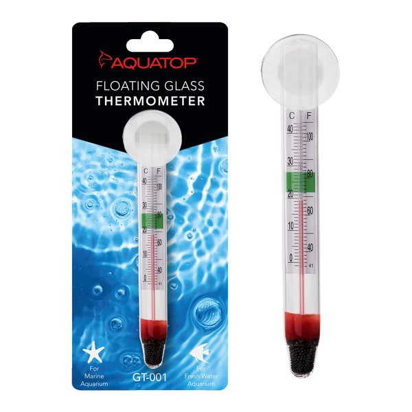 Aquatop Floating Glass Aquarium Thermometer with Suction Cup - Easy-to-Read, for Fresh and Saltwater Tanks, GT-001