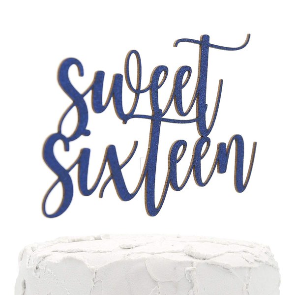 NANASUKO 16th Birthday Cake Topper - Sweet Sixteen - Double Sided Navy Blue Glitter - Premium Quality Made in USA