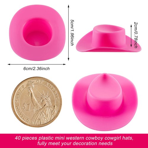 40 Pieces Plastic Mini Cowboy Hat Cowgirl Hat for Crafts Western Hat Miniature Cute Doll Hat Tiny Party Hat Doll Party Accessories for Shooters Pretend Play Dollhouse Decorations(Pink)