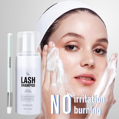 100ml Eyelash Extension Shampoo Brush/AEKKNIU- 3.4 fl.oz/Gentle Foaming Eyelid Cleanser/Extension and Natural Eyelash Cleanser/Safe Makeup Remover/Salon and Home Use