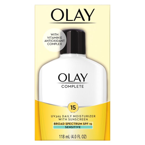 Face Moisturizer by Olay Complete All Day Moisturizer with Sunscreen, Broad Spectrum with SPF 15, Sensitive, 4 fl oz.