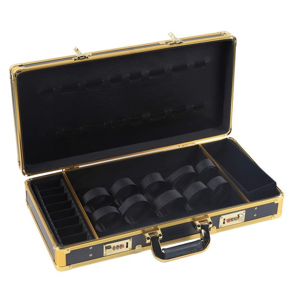REBaiYU Barber Case with Code Lock, Black+Gold Barber Travel Carrying Organizer Case, Professional Barber Travel Carry Case Clipper Bag for Salon Hair Cutting Tool Kit