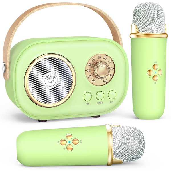Mini Karaoke Machine with 2 Wireless Microphones,Portable Bluetooth Karaoke Machine for Kids Toys Gifts Boys Girls 3 4 5 6 7 8 9 10 11 12+ Years Old Home Party Birthday Karaoke Fun Set-Green