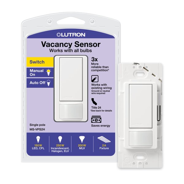 Lutron Maestro Vacancy-Only Sensor Switch | 2 Amp, Single Pole | MS-VPS2-WH | White