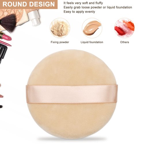 12 Pieces Cotton Powder Puff,3.15 inch Round Portable Soft Sponge Cosmetic Puffs,Velvet Powder Puff with Ribbon Band Handle for Loose Powder Body Powder Makeup Tool