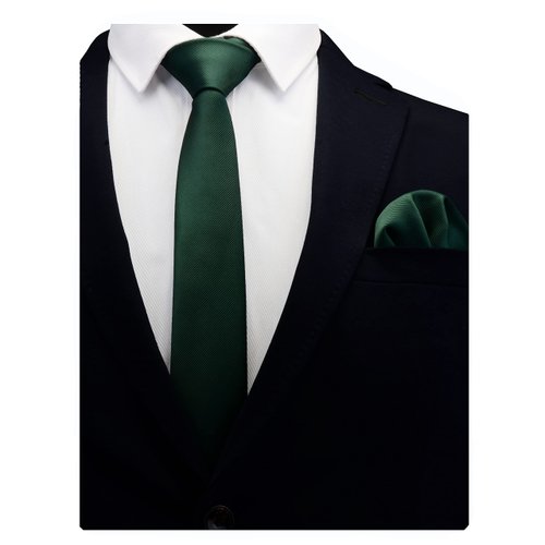 GUSLESON Solid Dark Green Emerald Skinny Tie For Men Classic Slim Necktie and Pocket Square Set (0754-08)
