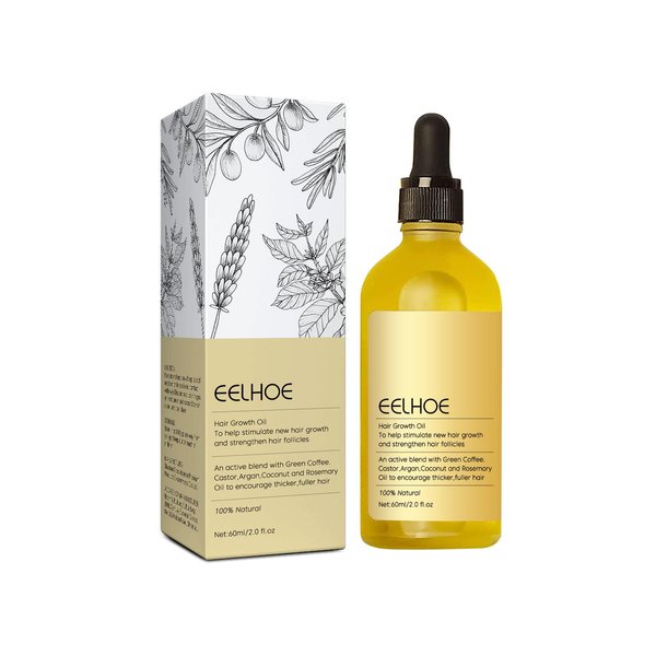 Veganic Natural Hair Growth Oil, 100% Natural Hair Oils with Green Coffee, Castor Oil, Argan Oil, Coconut Oil, and Rosemary Oil to Encourage Fuller Hair Thickening and for Hair Loss Thin Hair 60ML