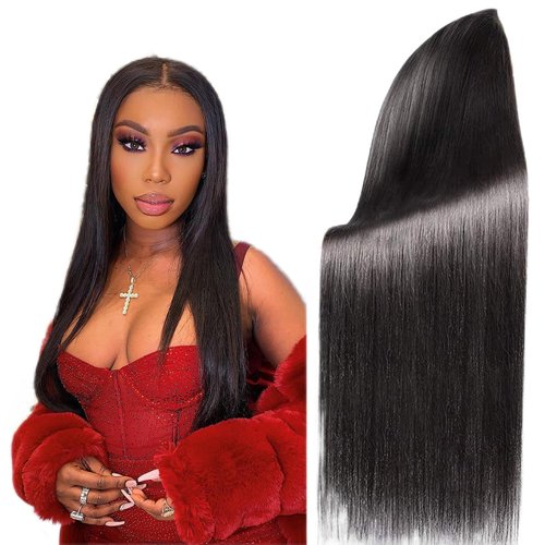 Pinjuoo Peruvian Hair Bundles 14 16 18 20 Inch 4 Straight Bundles Human Hair 100% Unprocessed Raw Virgin Hair Bundles Weave Natural Black Bundles Human Hair Extensions for Women