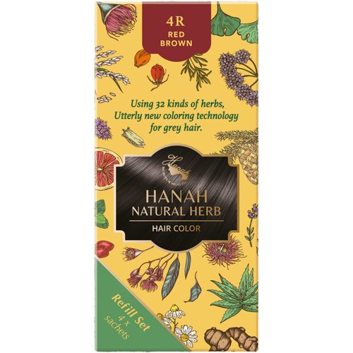 Hanah Quick & Water Activated Natural Herbs Permanent Hair Color 100% Gray Coverage Refill Pack (Red Brown)