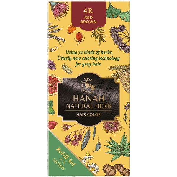 Hanah Quick & Water Activated Natural Herbs Permanent Hair Color 100% Gray Coverage Refill Pack (Red Brown)
