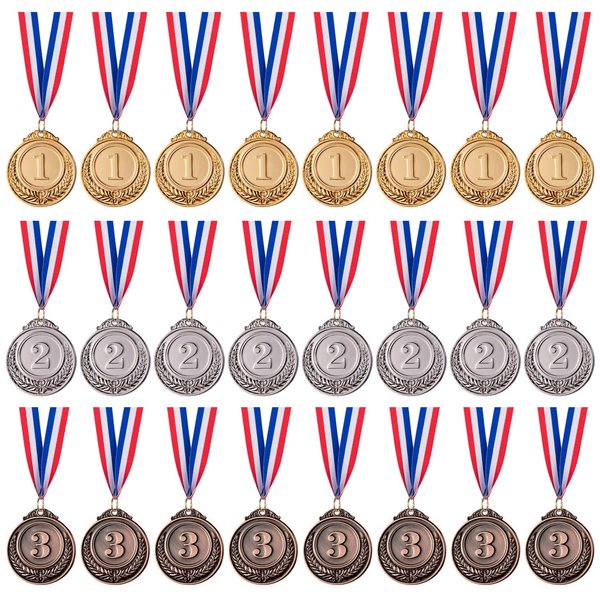 Favide 24 Pieces Gold Silver Bronze Award Medals-Winner Medals Gold Silver Bronze Prizes for Competitions, Party,Olympic Style, 2 Inches