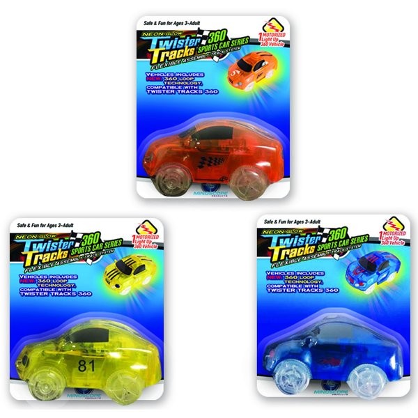 Mindscope Twister Tracks Trax Light-up LED 360 Sport Car Series (3 Vehicles in Giftable Retail Boxes) Compatible with All Twister Tracks & Neo Tracks