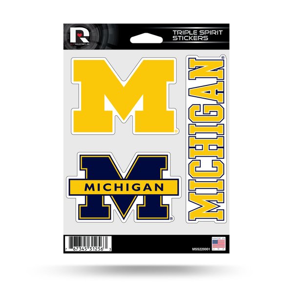 Rico Industries NCAA Michigan Wolverines Die Cut Triple Spirit Sticker Sheet, One Size, Alternate, 3-Piece