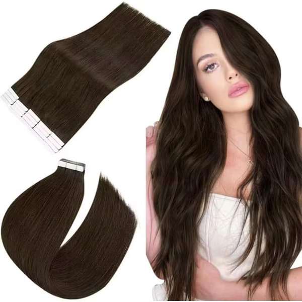 Easyouth Darkest Brown Tape in Hair Extensions Human Hair Tape in Extensions Human Hair Brown Tape Extensions Human Hair Double Sided 16Inch 40g 20Pcs