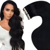 LaaVoo Tape in Hair Extensions Human Hair Black Hair Extensions Tape ins 22inch Double Side Jet Black Tape in Hair Extensions Real Human Hair Black Women 20pcs 50g