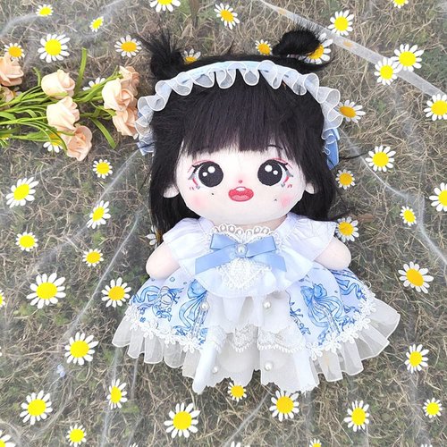 niannyyhouse 20cm Plush Doll Clothes Blue Dress Headwear 8in Soft Stuffed Plush Toy Accessories Dress Up