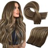 Full Shine Brown Ombre Hair Extensions Weft Hand Tied Hair Extensions Real Human Hair Genius Weft Hair Extensions Color Medium Brown To Honey Blonde Highlight Medium Brown Human Hair Weft 50G 18 Inch