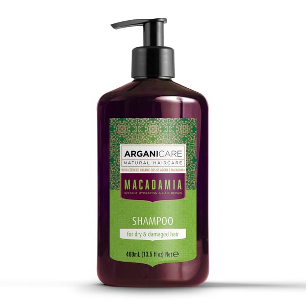 Arganicare Natural Macadamia Shampoo for Dry Damaged Hair - Hair Repair Treatment for Damaged Hair Enriched with Argan Oil, Shea Moisture, and Witch Hazel - Macadamia Hydrating Shampoo | 13.5 fl oz
