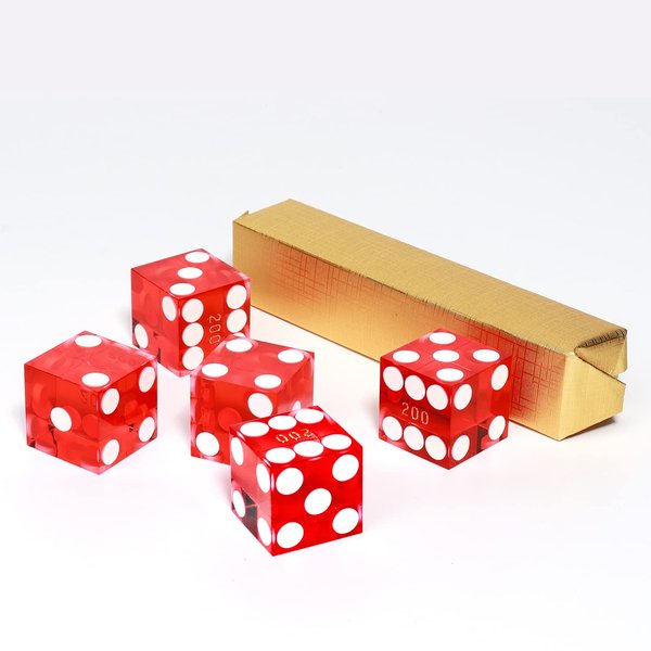 AAA Grade 19mm Pro Vegas Casino Style Craps Dice Set of 5 with Razor Sharp Edges & Matching Serialized Numbers for RPG, Dice Stacking, Yahtzee Dice Games